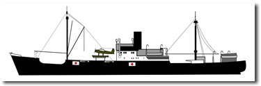 On Aug 19, 1941 in the Pacific off the Galapagos islands, Devon (BI 1934-1941) encountered the disguised German surface raider Komet (above). All 144 people on board were transferred to Komet, 43 being subsequently held as prisoners of war. Devon was sunk with charges. A Logbook entry by another of Devon's cadets, Hugh Hughes, can be found at Dec 12, 2003. A list of the POWs, including Cadets Brodie and Hughes, appears with the Logbook entry of Jan 9, 2008