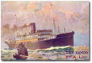 Tanda (BI 1914-1924) pictured after the ship was sold in Oct 1924 to associate Eastern & Australian Steam Ship for Australia-China/Japan services 