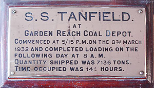 Tanfield coal loading plaque from Garden Reach Coal Depot, Calcutta 1932